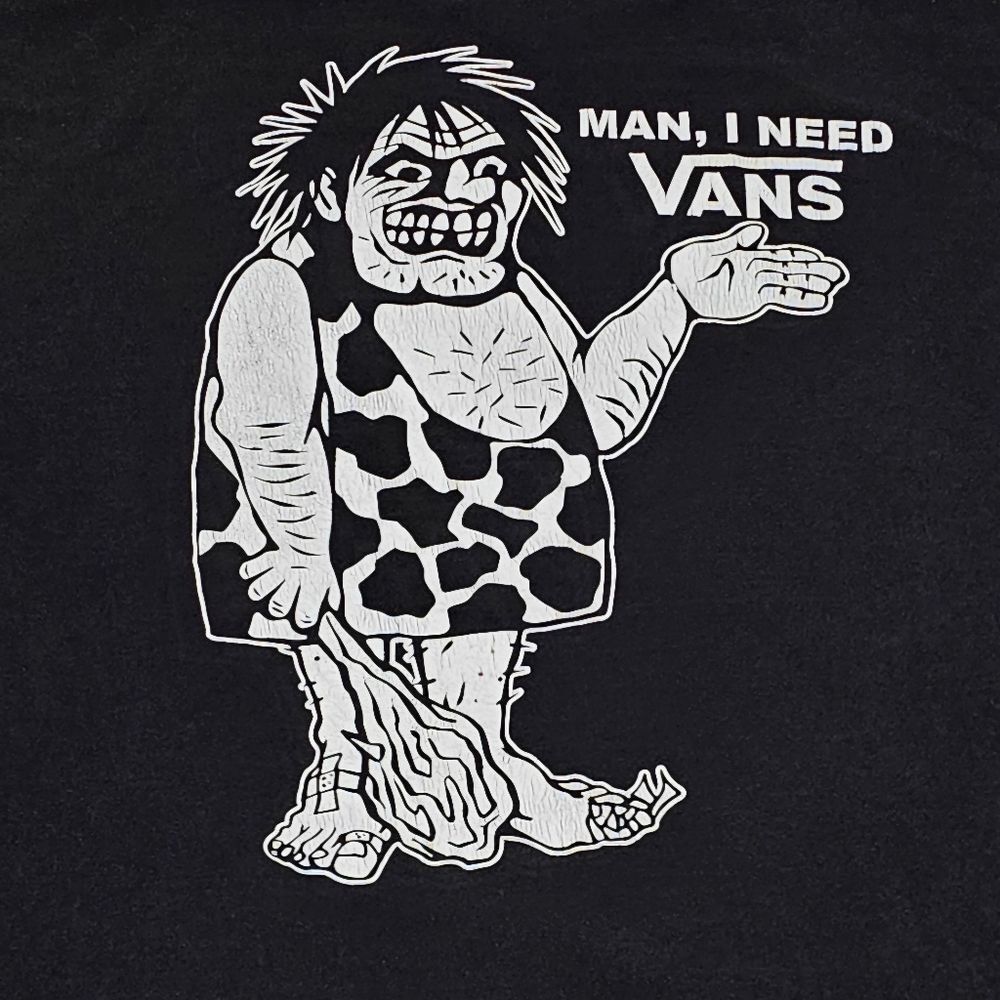 Vans 'Man, I Need Vans' Caveman Black Classic Fit T-Shirt Men's M 100% Cotton - Picture 6 of 7